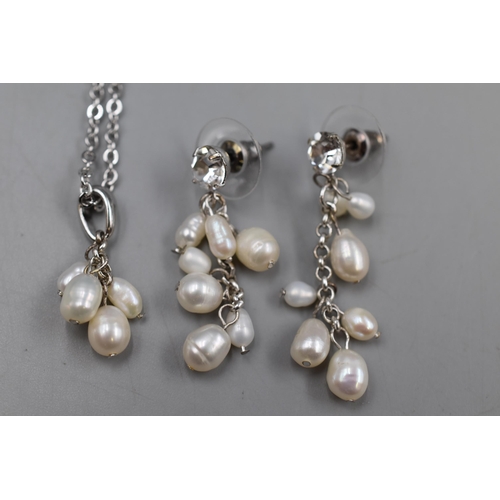 39 - KYOTO Pearl and Silver 925 Necklace and Earring Set Complete with Presentation Box