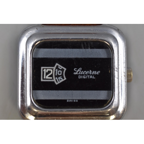 48 - Vintage Lucerne Digital Watch With Leather Strap (Working When Tested)