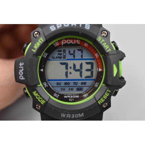 53 - Polit WR30 Digital Sports Watch with Rubberised Strap and Case (Working)