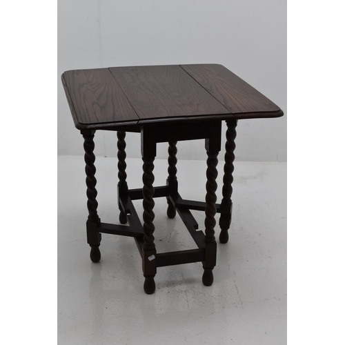 608 - A Wooden Drop Leaf Table, With Barley Twist Legs. Approx 74cm x 76cm x 74cm, When Fully Extended.