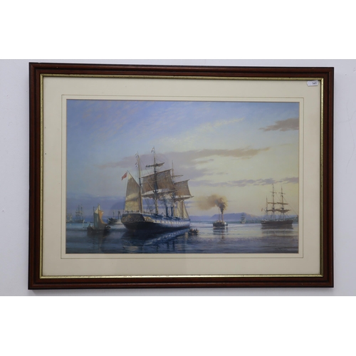 612 - S F Smitheman Framed and Glazed Print Depicting The Steamship The Great Britain on arrival at Hobson... 