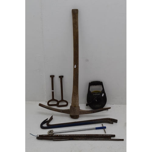 630 - A Selection of Tools. Includes Pickaxe, Crowbars, Tap Opening Tool and More.