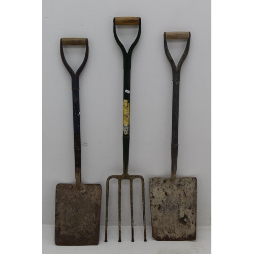 631 - Two Garden Shovels and A Garden Fork, Largest Approx 42.5