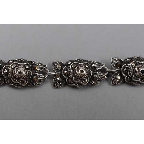 7 - Vintage Silver Marcasite Rose Bracelet