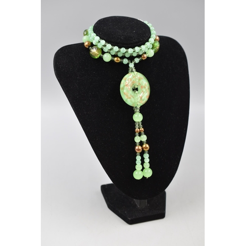 36 - Stunning Green Glass Beaded Necklace