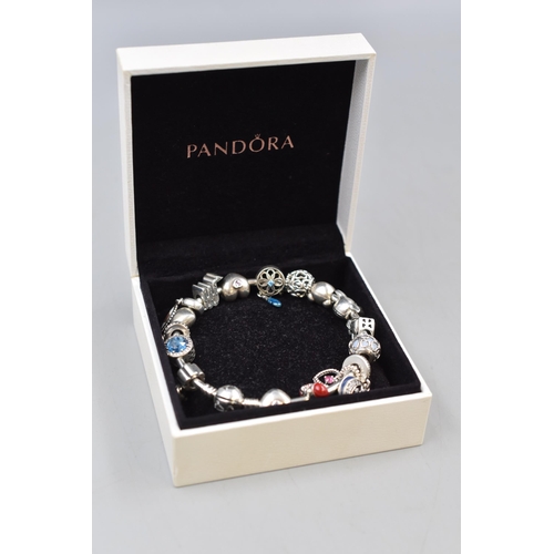 44 - Genuine Pendora Bracelet with a Select of 17 Charms Complete with Presentation Box