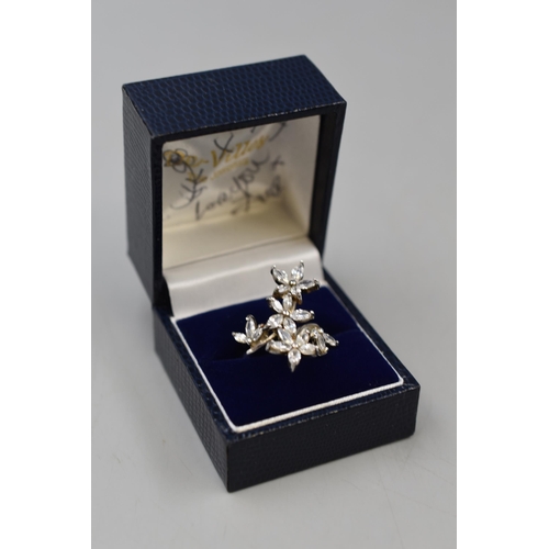 45 - Silver 925 Flower Cluster Ring. Complete with Presentation Box. Size N