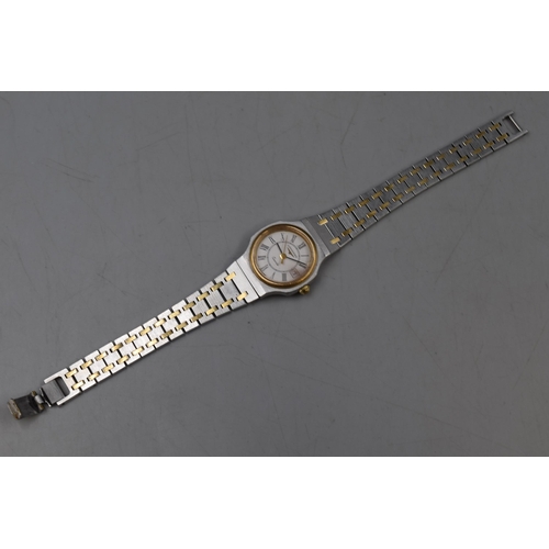 47 - Longines 7 Jewel Ladies Quartz Watch with White Face Displaying Roman Numerals and Date with Stainle... 