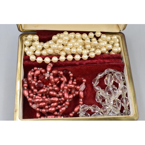 87 - Selection of 3 Vintage Necklaces in Velvet Lined Jewellery Box