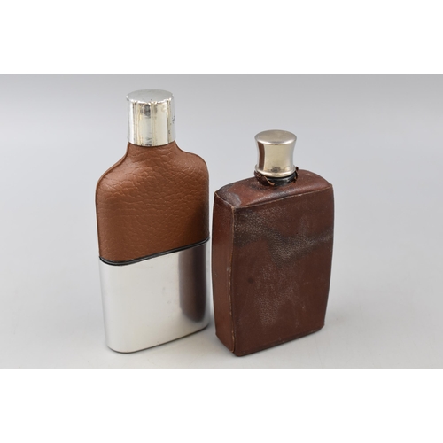 100 - Two Vintage Leather Bound Hip Flasks