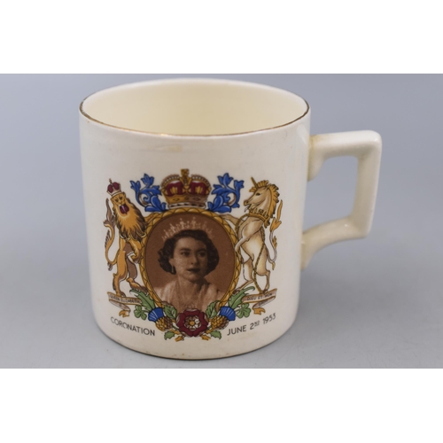 116 - Staffordshire Crown Clarence 1953 Queen Elizabeth 2nd Coronation China Mug and Capstan Cigarette Met... 