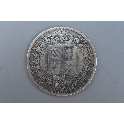 129 - An 1889 Silver Victorian Half Crown.