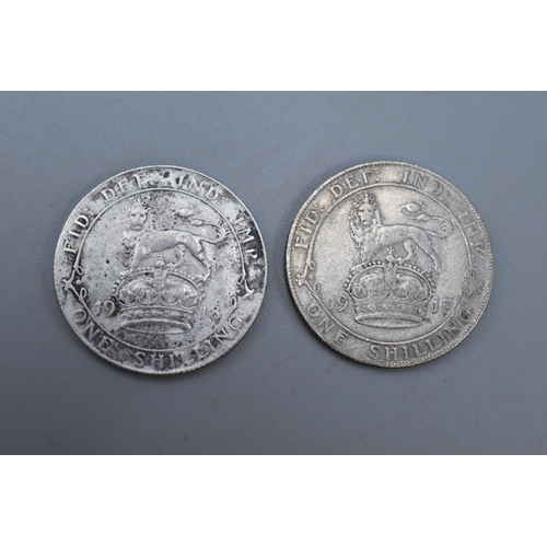 133 - Two Silver UK George V Shillings, 1917 and 1918.