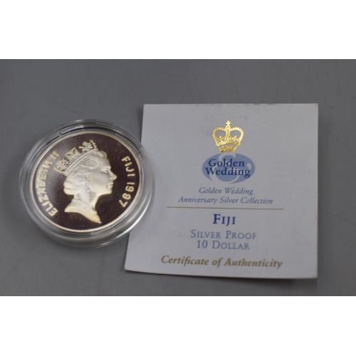 138 - Elizabeth II 1997 Fiji Silver Proof 10 Dollar Coin with Certificate