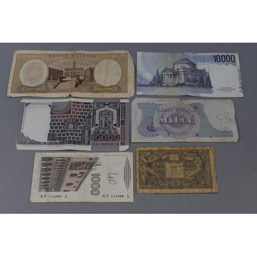 139 - A Selection of Six Italian Banknotes