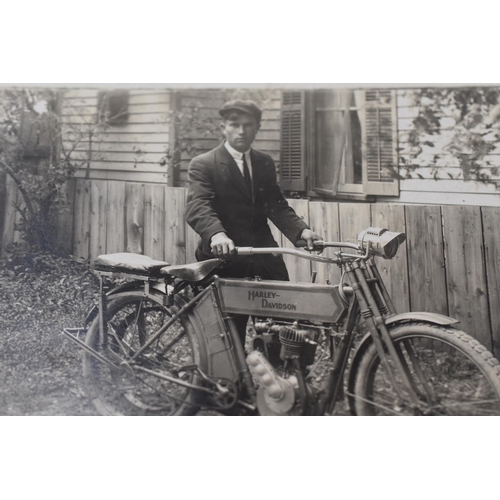 152 - Vintage Postcard Depicting Man with early Harley Davidson Motorbike