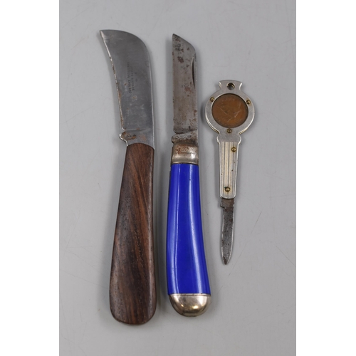 154 - Three Pocket Knives, Two Richards of Sheffield, One withFarthing Coin One Joseph Rodgers of Sheffiel... 