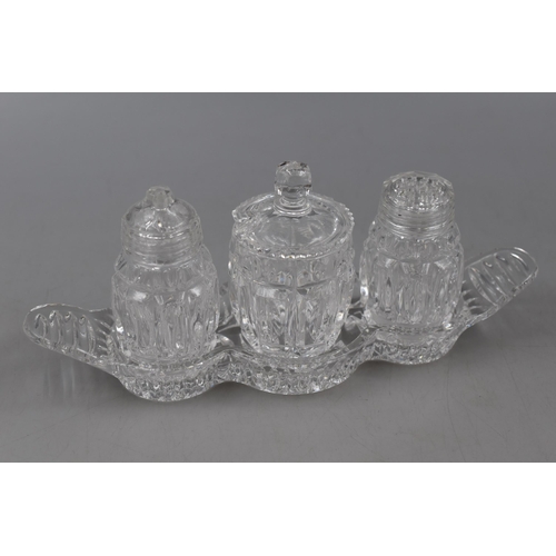 166 - Vintage Cut Glass Gondola Condiment Set