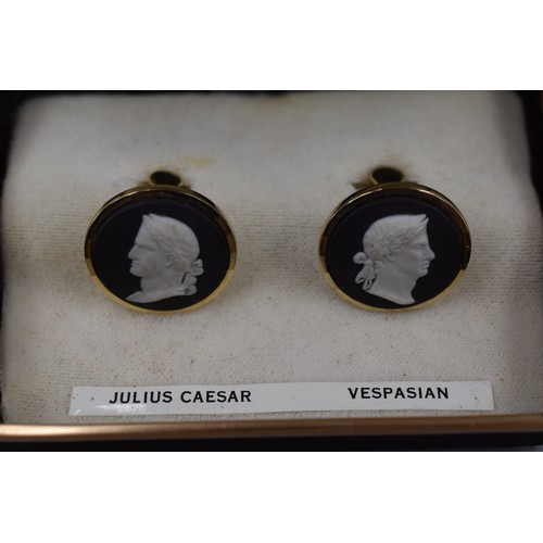 18 - Pair of Wedgwood Cufflinks by Stratton depicting Julius Caesar and Vespasian