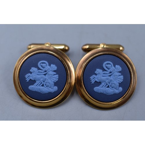 26 - Pair of Wedgwood Jasperware Cameo Cufflinks complete with Case and Paperwork