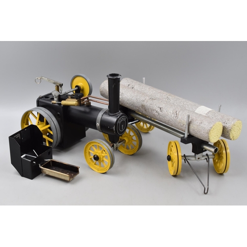 18d - Mamod TE1A Steam Engine Complete with Log Trailer, Booklet and Wax Tablets