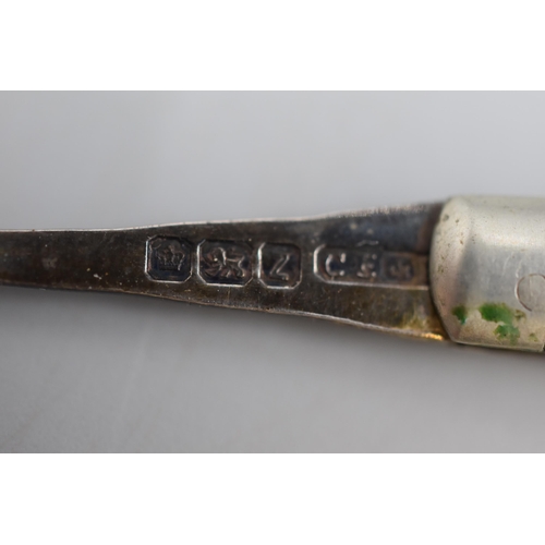 12 - Vintage Silver Marked Button Hook with Mother of Pearl Handle