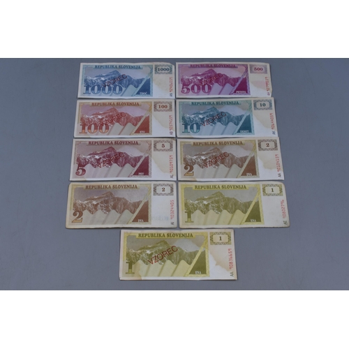 170 - Nine Slovenia Bank Notes