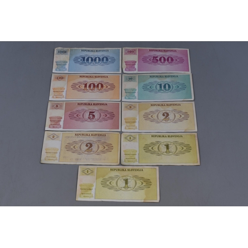 170 - Nine Slovenia Bank Notes