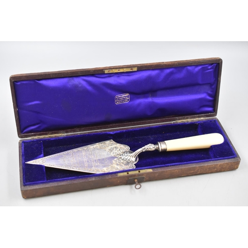 15 - Hallmarked Silver 1881 engraved Trowel Presented for laying a cornerstone of The Primitive Methodist... 