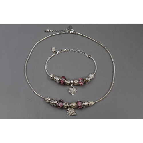 52 - Pandora Style Matching Necklace and Bracelet Set