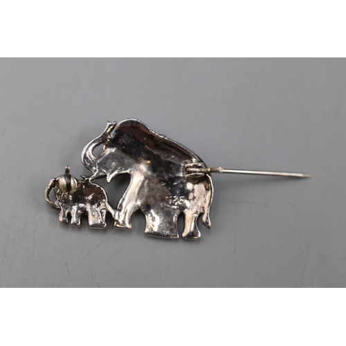 54 - A 925. Silver Elephant Brooch, With Diamante Stones.