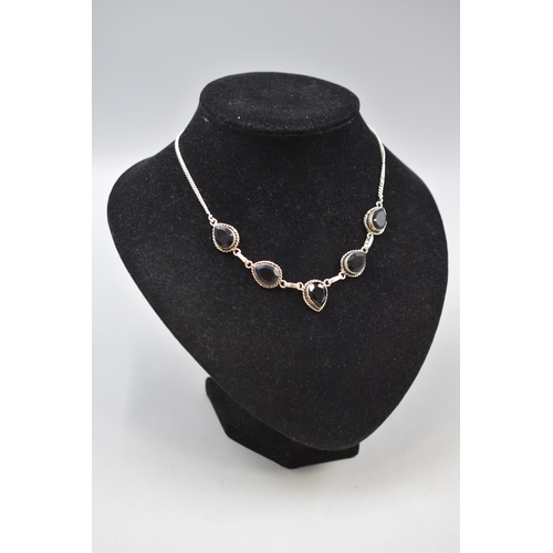 55 - Silver 925 5 Stoned Pendant Necklace