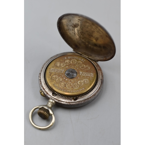 67 - A Hebdomas 8 Day Barrel Spring Pocket Watch, Free Balance, No Glass.