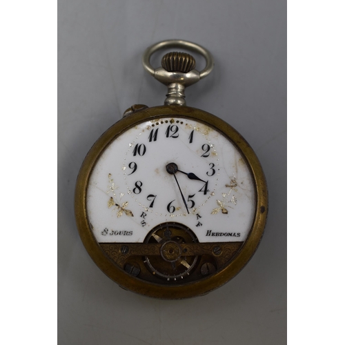 67 - A Hebdomas 8 Day Barrel Spring Pocket Watch, Free Balance, No Glass.