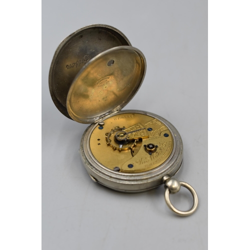 68 - A Hallmarked Silver Plated Dennison Case Waltham Pocket Watch, Free Balance, No Glass a/f