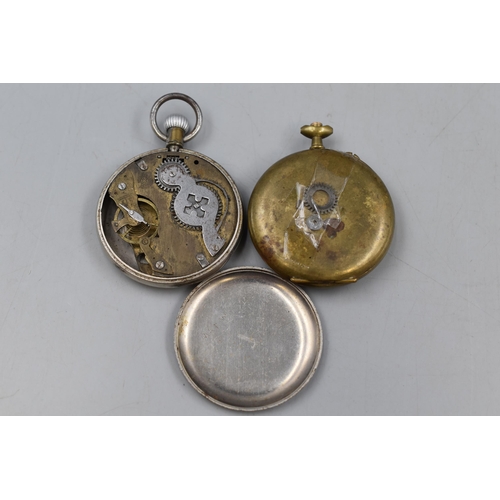 75 - An Art Deco Swiss Jump Hour Pocket Watch And A Brass Pocket Watch With Unusual Diamond Shaped Face. ... 