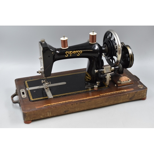 363 - Vintage Rare Superso Selfridge Provincial Stores Stores Ltd Sewing Machine with Attachments, Content... 