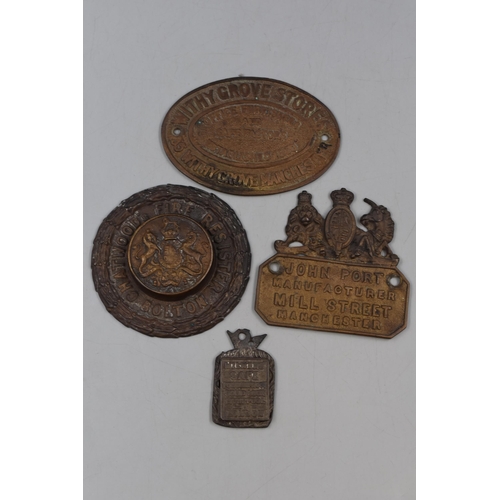 146 - Selection of Vintage Brass Collectors Plates from Safes (Two with Key Hold Covers). Names include Wi... 