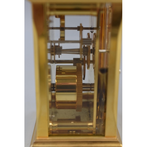 222 - Mappin & Webb Brass Carriage Clock with Key, Working When Tested approx 13cm in Height x  8 cm in Wi... 