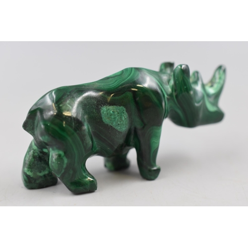 223 - Carved and Polished Malachite Rhino (3