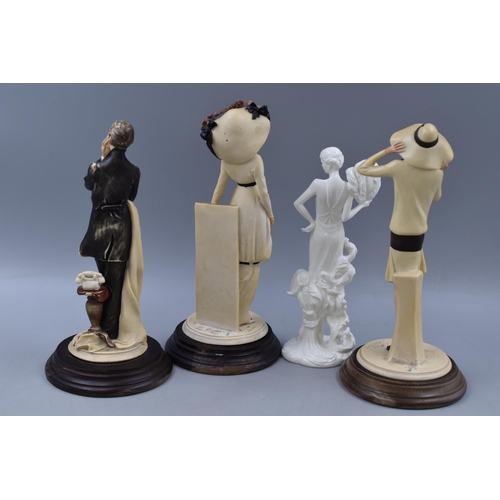 236 - Three Resin Vittorio Tessaro Figures On Wooden Bases, And Royal Worcester Art Deco Style Ceramic Fig... 