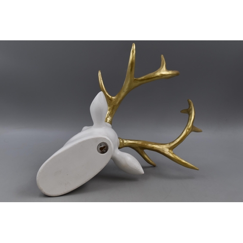 242 - Decorative Resin Stags Head with Gold Coloured Antlers. Approx. 16