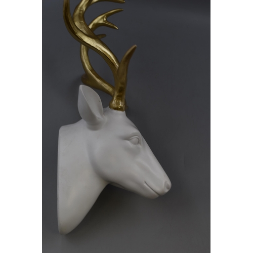 242 - Decorative Resin Stags Head with Gold Coloured Antlers. Approx. 16