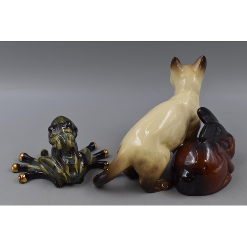 253 - Three Ceramic Animal Figures including Cat, Rabbit and Frog