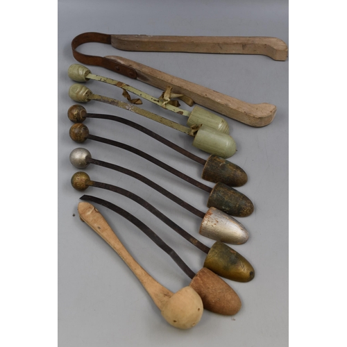 422 - Vintage Shoe Stretchers, washing tongs and other