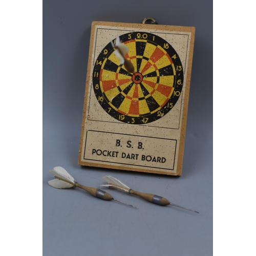 429 - Vintage Boxed B.S.B Pocket Dart Board Game complete with Darts