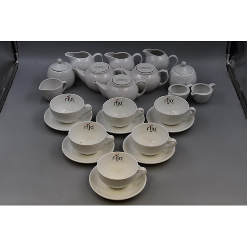 361 - Set of Six new rijo Cappuccino Cups and Saucers and a Selection of New White Teapots, Milk Jugs and ... 