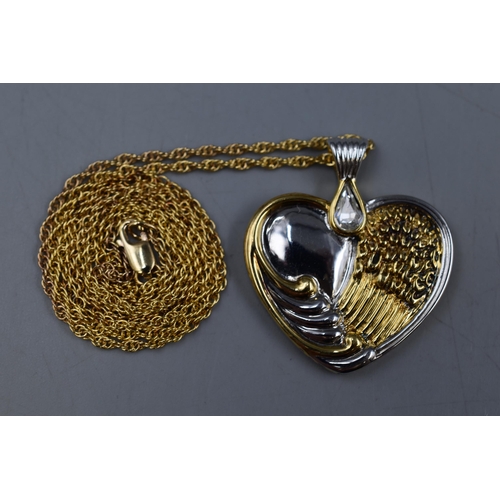 14 - Gold on Silver 925 Angel Wings Heart Pendant on Chain with Engraving on back