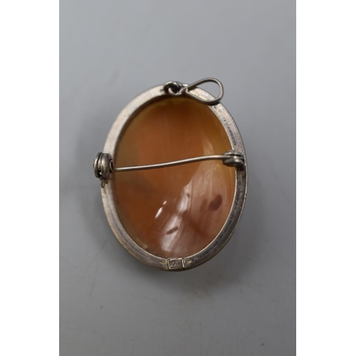 23 - Vintage 800 Silver Cameo Brooch / Pendant