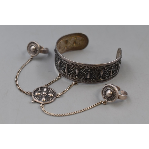 50 - Tibetan Silver Slave Bracelet with two Rings